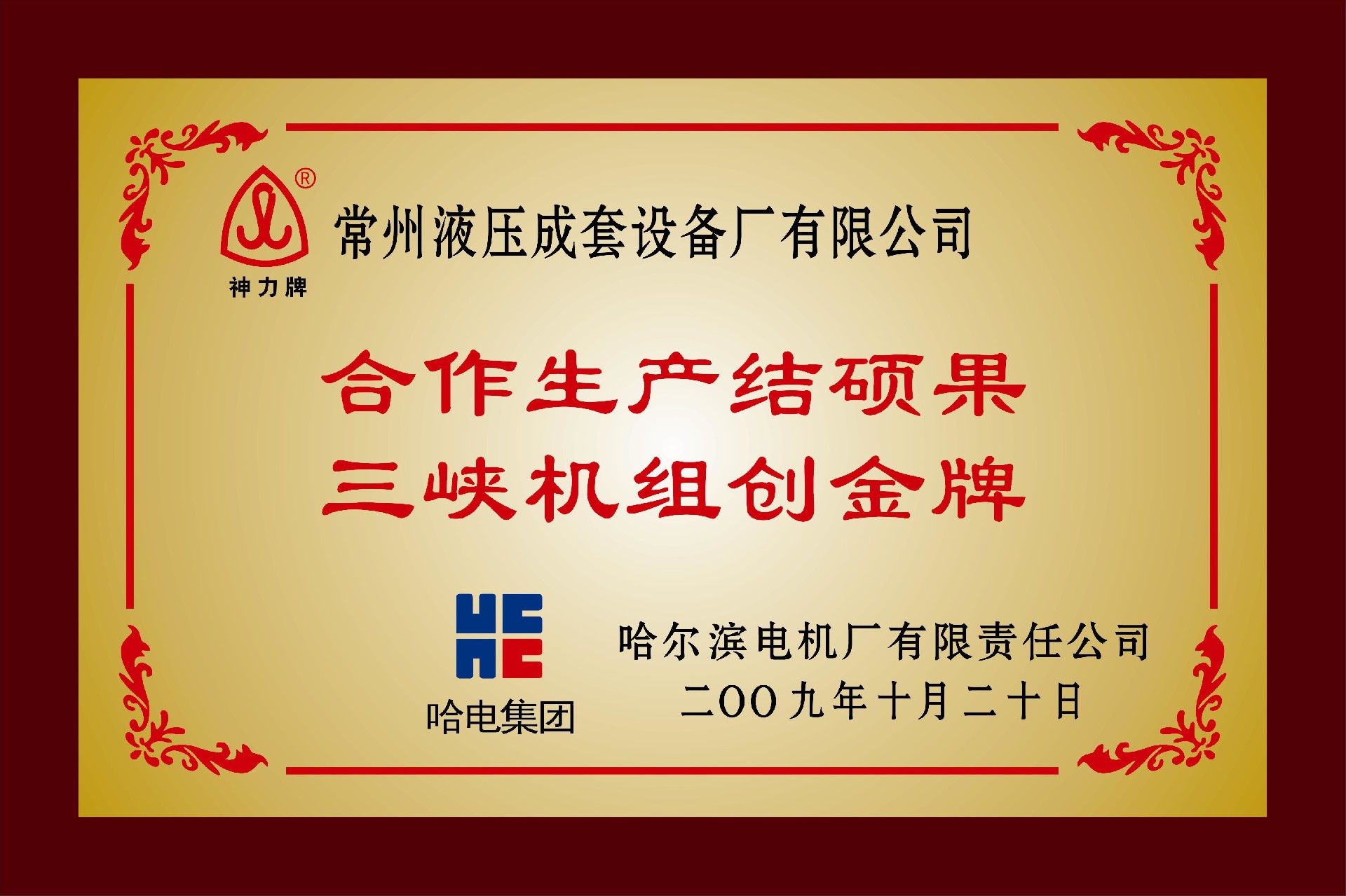 “合作生产结硕果三峡机组创金牌”称号.jpg